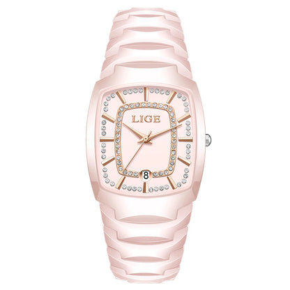 Luckacco LIGE 2025 TOP Elegant Women's Watch Waterproof Fashion Ladies Clock Creative Ceramic Strap Watch for Women Gift Relogio Feminino