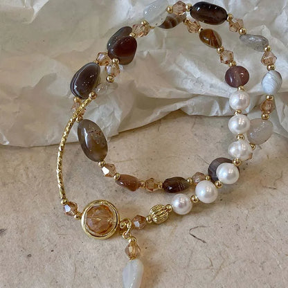 Luckacco Fashion Double Layered Crystal Pearl Splicing Beaded Bracelets for Women Ethnic Crystal Beads Wrap Bracelet Bangle Jewelry Gifts