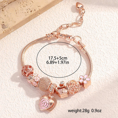 Luckacco 1PC Fashion Multi Element Accessories Drip Oil Rose Love Little Swan Pan Family Bracelet Jewelry Daily Dressing Party Gift -7633