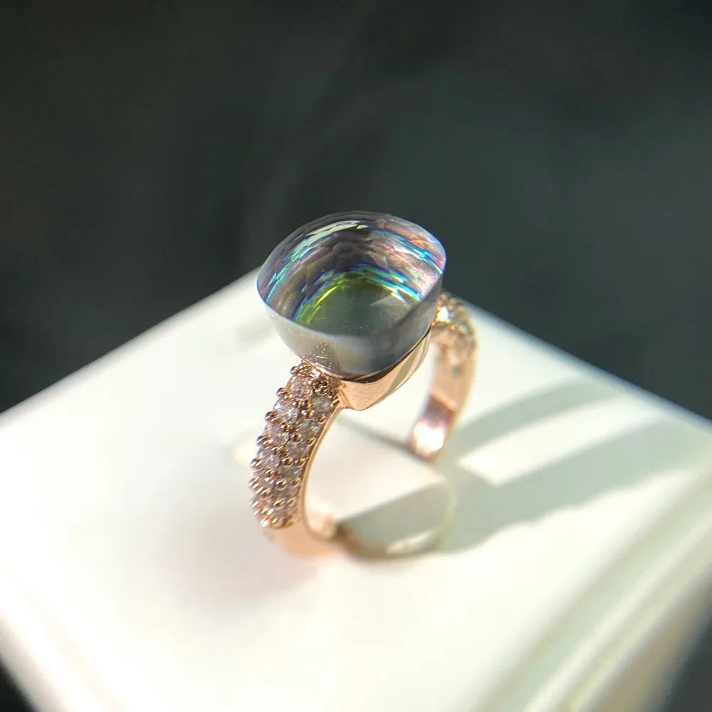 luckacco hot candy square ring inlay zircon colorful crystal ring for women party fashion jewelry gold plated blue topaz ring gift