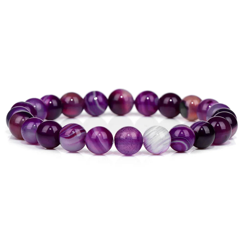 luckacco purple stone bracelet 8mm natural stone fire dragon agates amethysts fluorite jasper beads elastic bracelets for women men