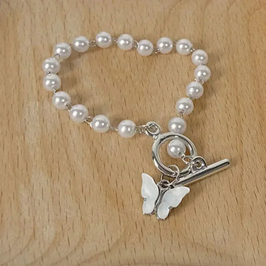 Luckacco Pulseras Fashion Butterfly Pearl Pendant Bracelet Ladies Girl Trend Charm Bracelet Festive Friendship Birthday Jewelry Bracelets
