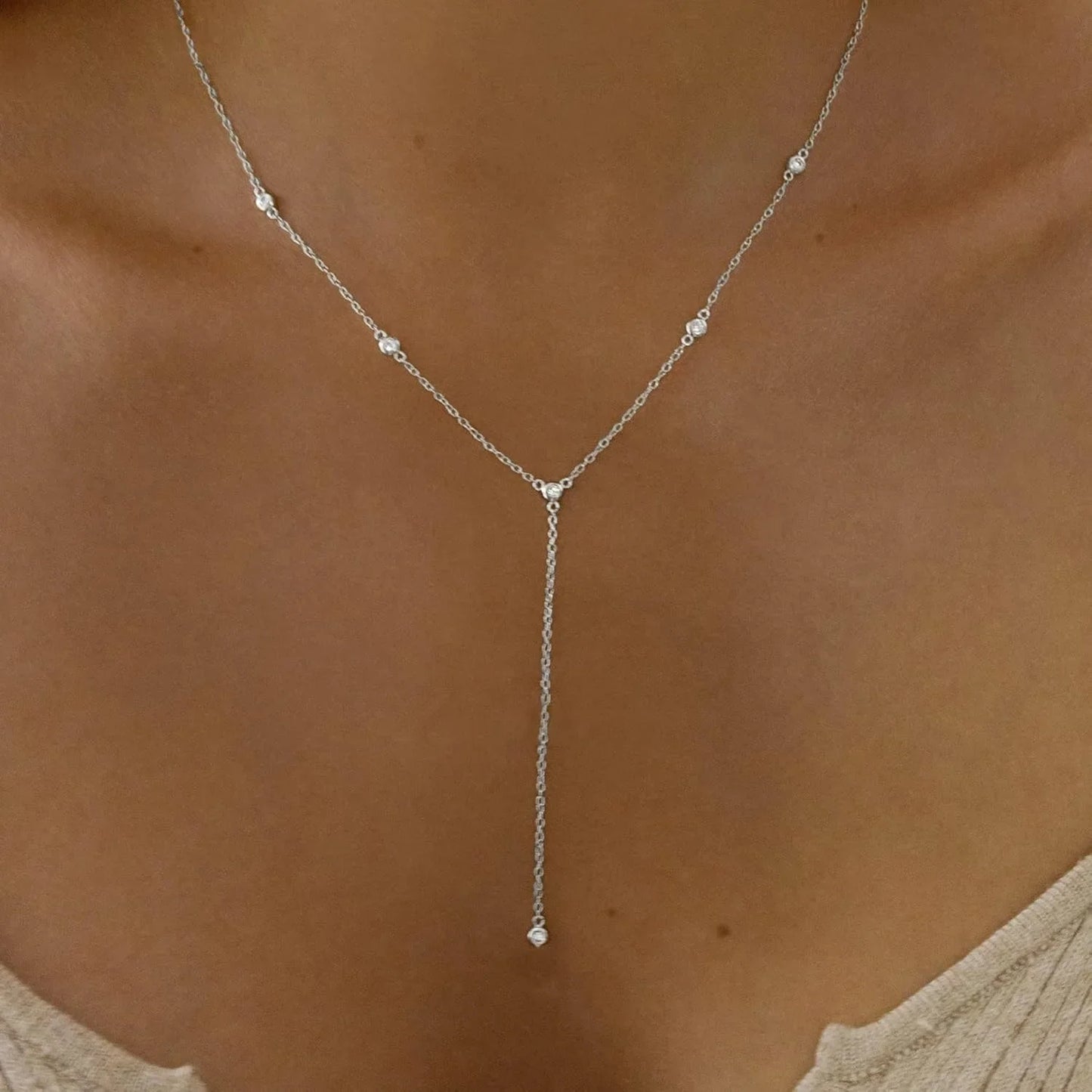 luckacco gold plated cz lariat necklace for women boho fashion jewelry women, silver plated necklace for women, dainty gold necklaces