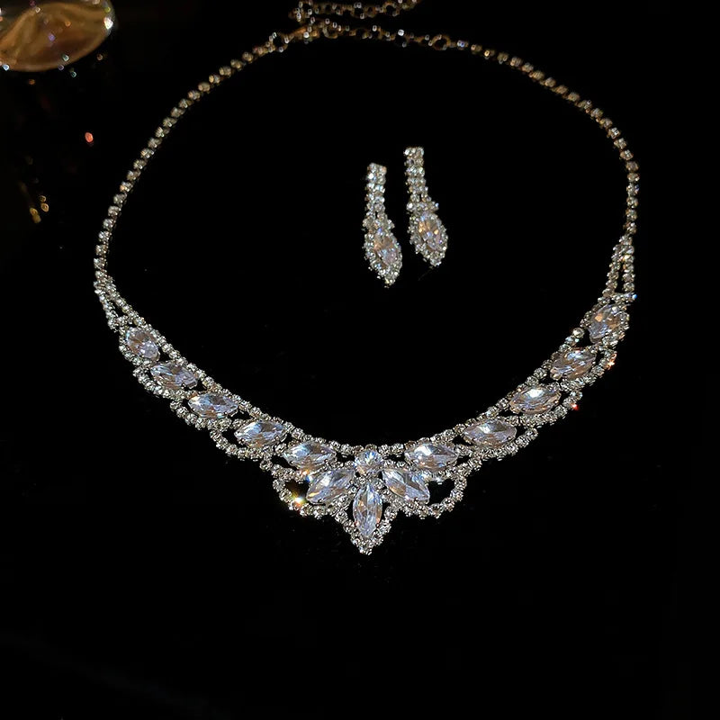 luckacco shiny crystal necklace earrings women's fashion big water droplet rhinestone necklaces wedding evening dress jewelry set