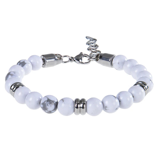 Luckacco 8mm Natural Stone Lapis Lazuli Beaded Bracelet Adjustable Stainless Steel Chain Bracelet for Men Women Handmade Jewelry Gifts