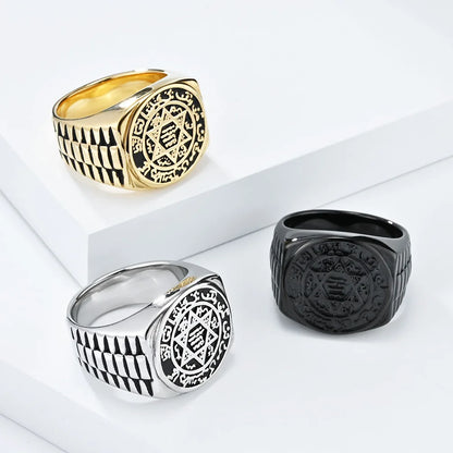 Luckacco Seal Solomon Six-Pointed Star 12 Constellation Mens Womens Stainless Steel Talisman Health Prosperity Ring