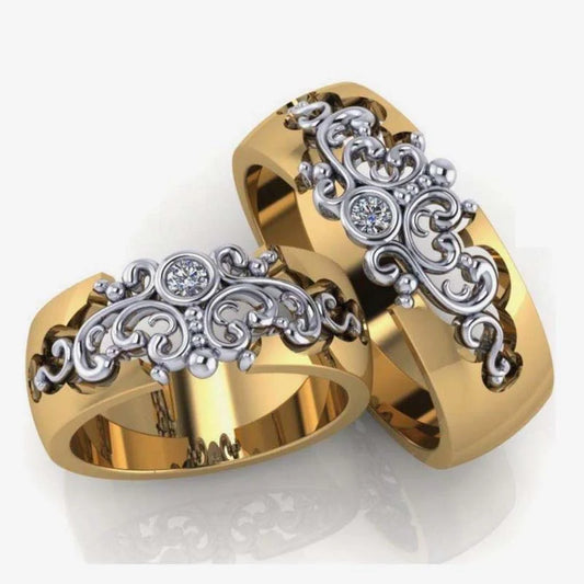 Luckacco Elegant Gold Color Inlaid Zircon Hollow Women Rings Fashion Metal Carving Pattern Engagement Wedding Rings for Women Jewelry