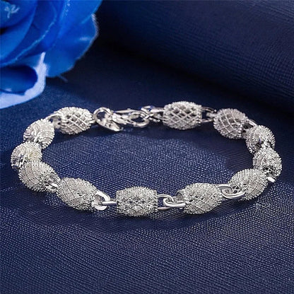 Luckacco 925 Silver Flower Beads Charm Bracelets For Women Hollow Ball Silver Bracelet Adjustable Wedding Party Jewelry Gifts