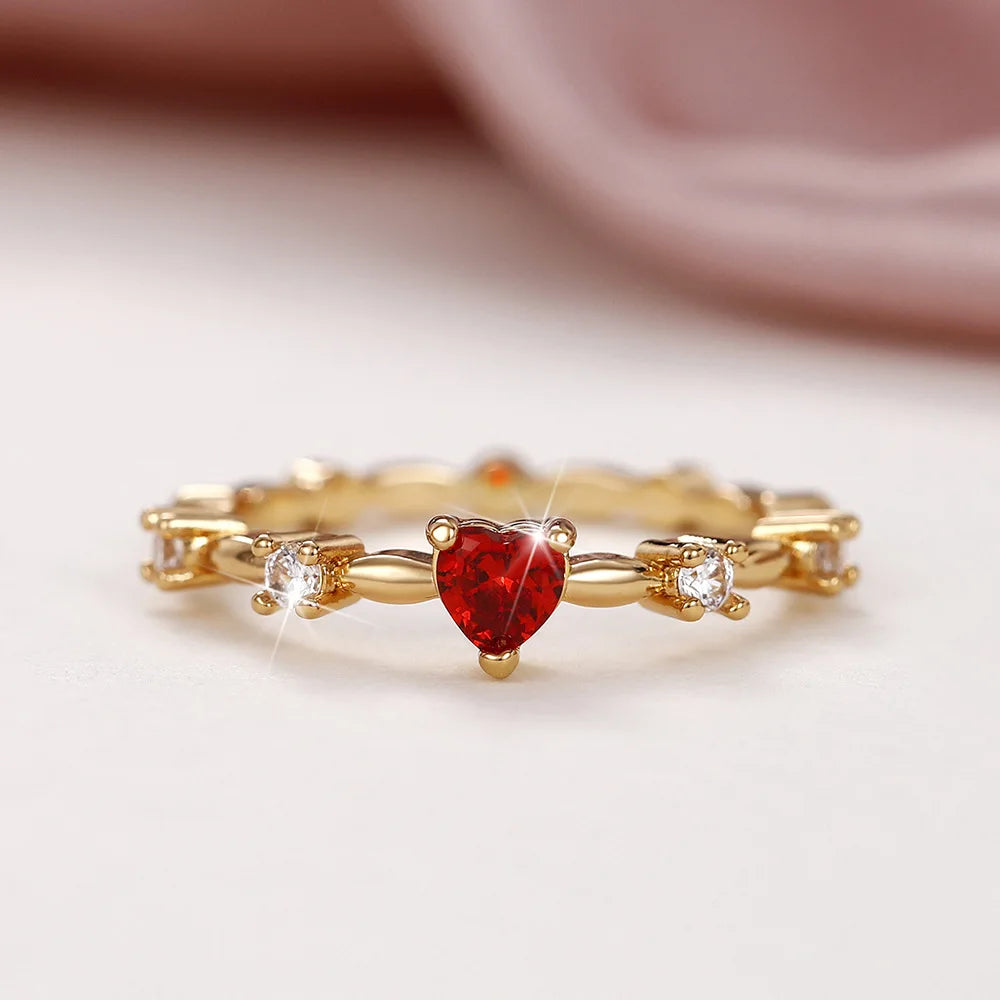 luckacco romantic pink heart shaped ring for female cubic zirconia bridal wedding party  with minimalist fashion jewelry accessories