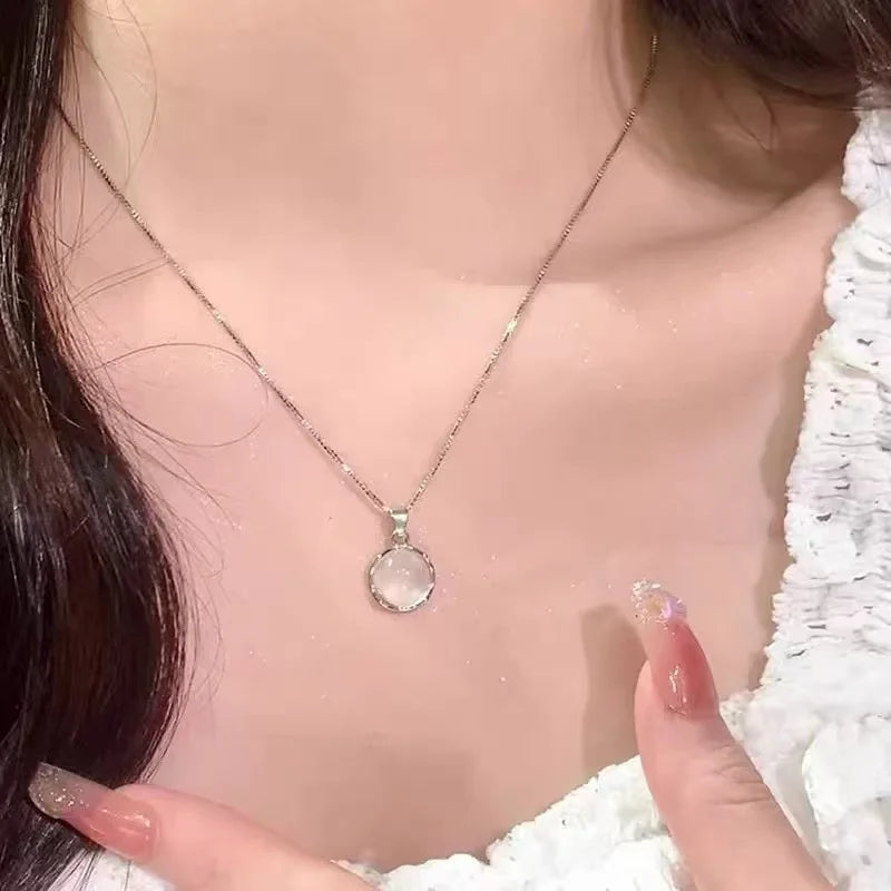 luckacco new 925 sterling silver round necklace simple geometric shape woman pendant choker birthday gift for friends exquisite jewelry