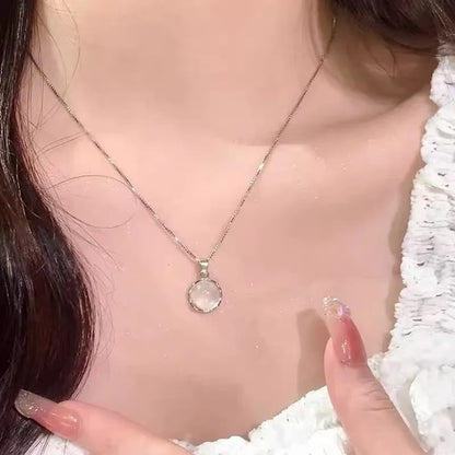 Luckacco New 925 Sterling Silver Round Necklace Simple Geometric Shape Woman Pendant Choker Birthday Gift for Friends Exquisite Jewelry