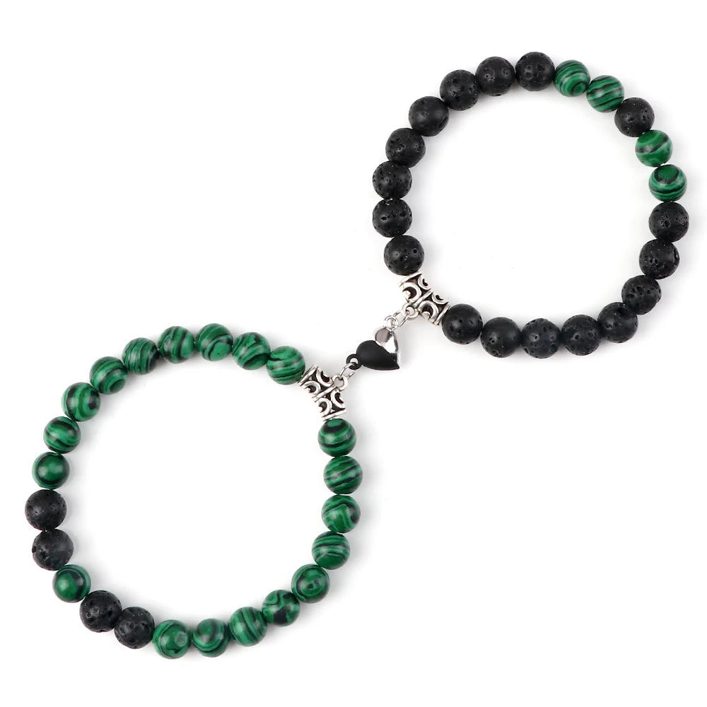 luckacco 2pcs/set natural stone beaded bracelet for lovers distance heart magnet buckle couple bracelets friendship fashion jewelry gifts
