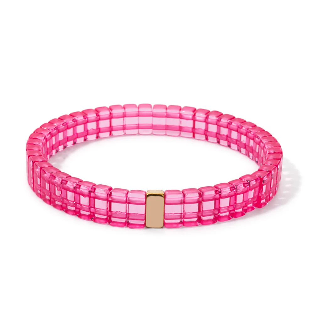 luckacco 4x8mm crystal acrylic bangle for women handmade rainbow color elastic bracelets
