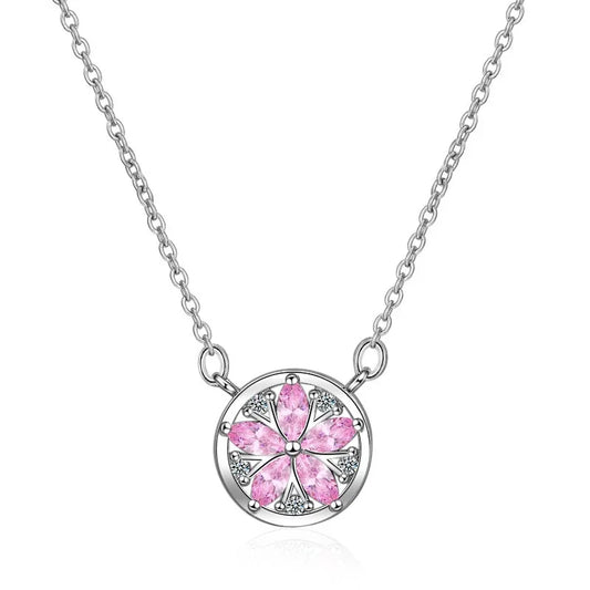 Luckacco Korean Fashion Style Pink Quartz Silver 925 Jewelry Necklace for Women Luxury Pendant Necklaces Wedding Party Birthday Gifts