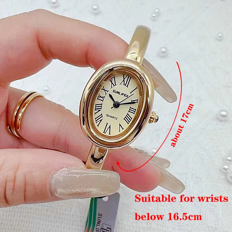 luckacco famous brand women quartz watch fashion luxury gold wristwatch gift ladies rome dial bracelet watch  clock