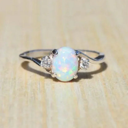 Luckacco Rings for Women Fashion High-End Jewelry Stainless Steel Copper Opal Embed Dove Egg Shape Couple Lovers Rings for Women Wedding
