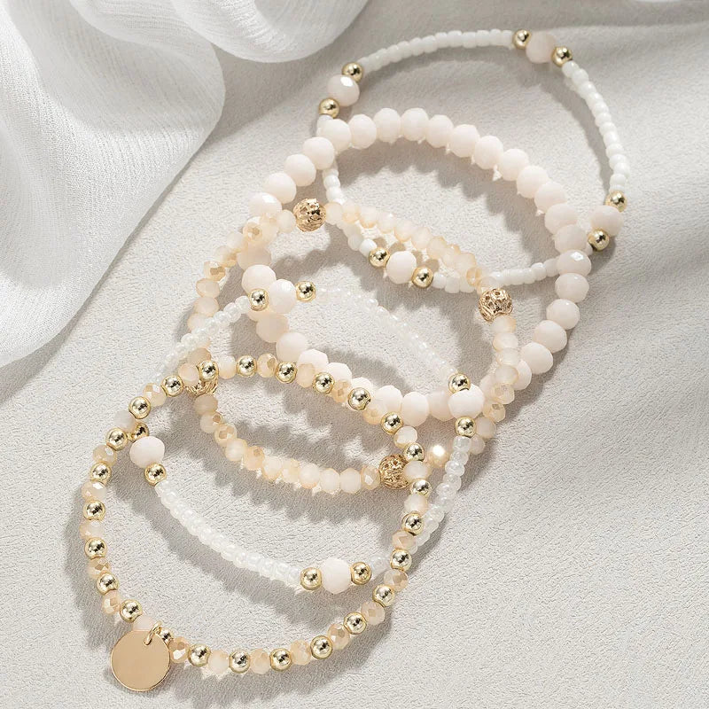 luckacco y2k ethnic bohemian beaded bracelets set for women  beads chains stackable wristband girls boho hand jewelry accessoreis