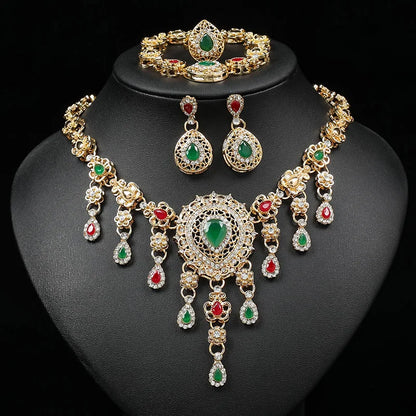Luckacco Gorgeous Colorful Crystal Rhinestone Lucky Necklace Earring Set Wedding Party Costume Jewellery NewStyle Trendy design Girl Gift