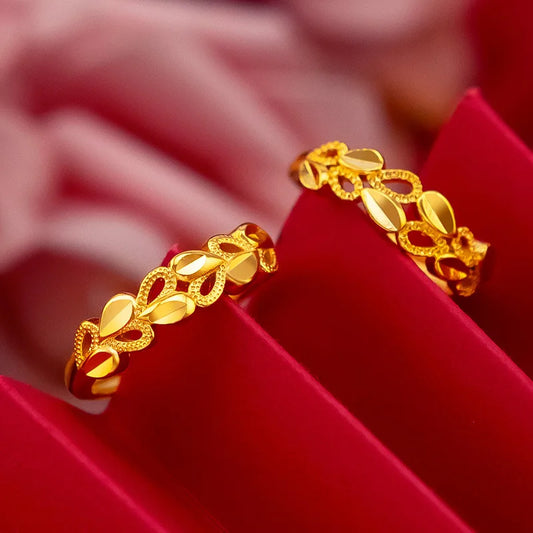 Luckacco Gold Color Open Mouth Ring Vietnamese Sand Gold Plated Double Heart Women's Love Rings Anillos De Acero Inoxidables Кольца