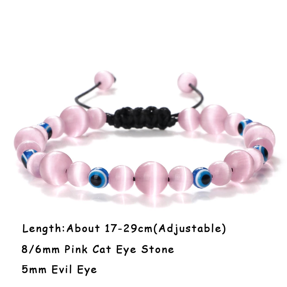 luckacco natural cat eye stone bracelet & bangle for women brief white pink opal beads yoga balance jewelry lucky wristband handmade gift