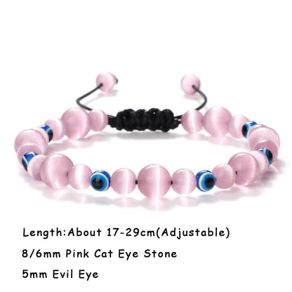 Luckacco Natural Cat Eye Stone Bracelet & Bangle for Women Brief White Pink Opal Beads Yoga Balance Jewelry Lucky Wristband Handmade Gift