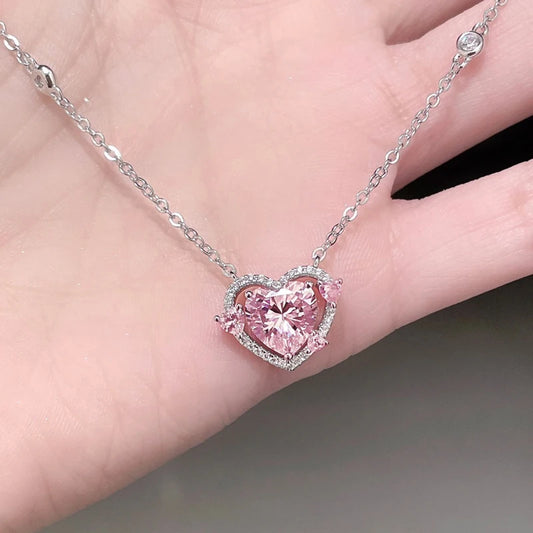 Luckacco New 925 Sterling Silver Luxury Zircon Sweet Heart Pendant Necklaces For Women Designer Jewelry Gift Female Jewelry
