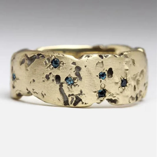 Luckacco KSRA  Fashion Geometric Gold Color Irregular Blue Color Zircon Ring For Women Party Accessories Dangle Custom Jewelry