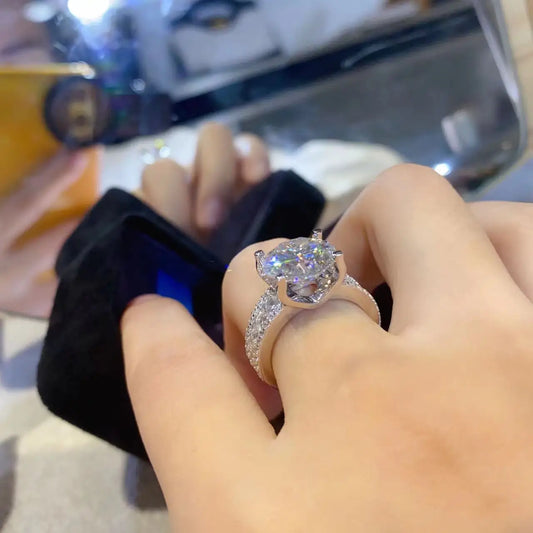 Luckacco Claw Set Real 5Ct D Color Moissanite Diamond Ring 925 Sterling Silver Party Wedding Band Rings for Women Engagement Jewelry