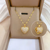 Luckacco picks French Shell Pearl Necklace For Women Gold Color Stainless Steel Zircon Love Heart Clavicle Chain Choker Wedding Jewelry