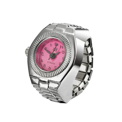Luckacco Couple Finger Watch Ring Vintage Punk Elastic Alloy Band Men Women Jewelry Clock Roman Numerals Dial 28Style Mini Quartz Watches