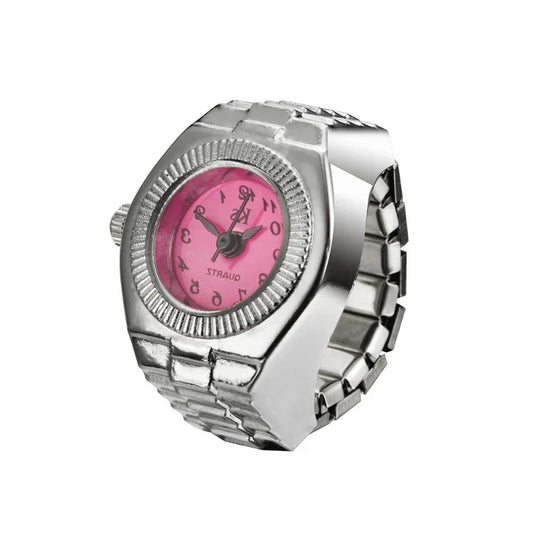 Luckacco Couple Finger Watch Ring Vintage Punk Elastic Alloy Band Men Women Jewelry Clock Roman Numerals Dial 28Style Mini Quartz Watches