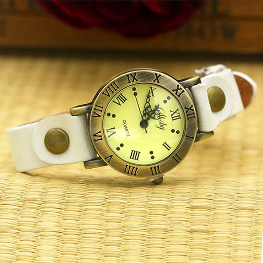 Luckacco Shsby New Rome Vintage Cow Leather Strap Watches Women Dress Bracelet Watches Female Bronze Quartz Watch Student Leisure Watch