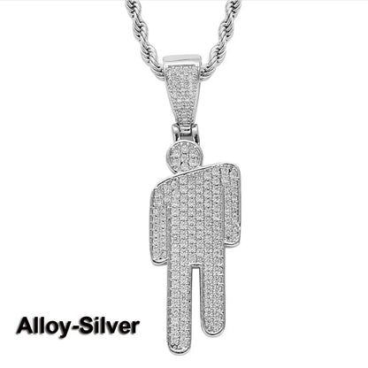 Luckacco Hip Hop Necklace,Stainless Steel Round Head Zircon Couple Pendant Necklace,Skew Head Pendant Full of Zircon Chaoren Necklace