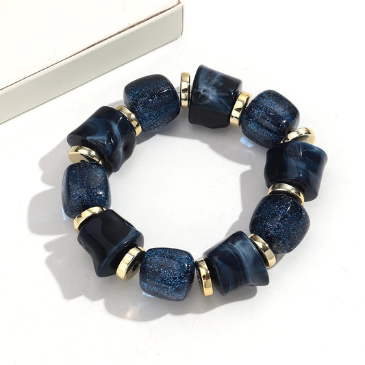 Luckacco New Acrylic Irregular Geometric Handmade Elastic Bracelet for Woman Man Colorful Beaded Statement Bracelets Unique Jewelry Gift