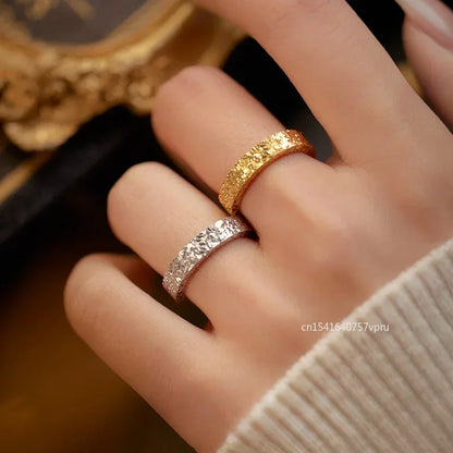 Luckacco 4mm Stainless Steel Broken Ice Rings Women Size 5/6/7/8/9/10# Gold Color Bling Finger Ring Wedding Band Jewelry Girlfriend Gifts