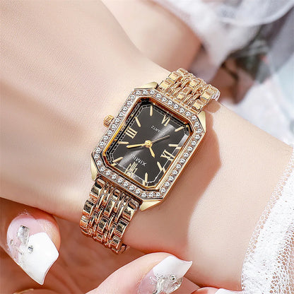 Luckacco 2025 Light luxury Brand Watch Women Business Simple Diamond Gold Watches Casual Female Student Fashion Quartz Clock Wristwatches