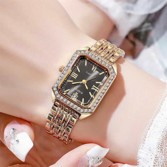 Luckacco 2025 Light luxury Brand Watch Women Business Simple Diamond Gold Watches Casual Female Student Fashion Quartz Clock Wristwatches