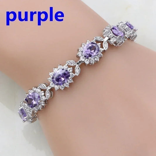 Luckacco Exquisite Shiny Tennis Ball Shape Crystal Zircon Bracelet for Women Fashion Evening Party Jewelry Girls Gift