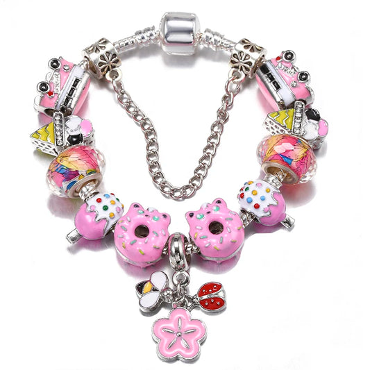 Luckacco BAOPON Spring Styles Butterfly Pansy Beads Charm Bracelets DIY Fine Bracelets For Women Men Fiancee Bijoux Pulseras Jewelry Gift