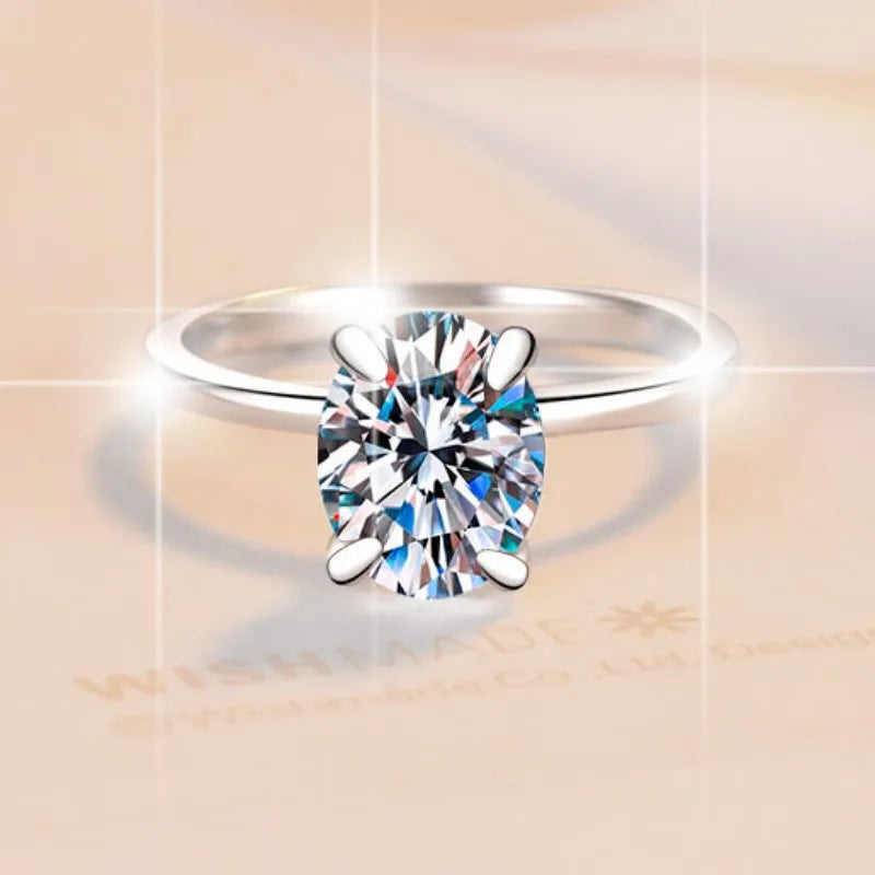 luckacco s925 sterling silver oval moissanite ring, women's four-prong simple egg-shaped ring