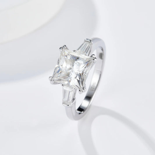 Luckacco DEZO 3ct Princess Cut Moissanite Engagement Ring D Color Solid 925 Sterling Silver GRA Certificate 3-Stone Wedding Rings For Wom