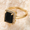 Luckacco New Arrivals Women's Rings Zircon Square Green Black Open Rings Girls Party Finger Ring Fashion Copper Jewelry Gifts