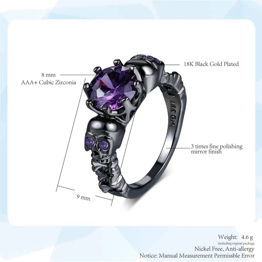 Luckacco Retro Punk Skull Gothic Ring For Women Men Halloween Goth Black Gold Color Rings Accession  Fashion Jewelry R523