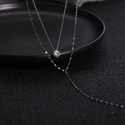 Luckacco New 925 Sterling Silver Trendy Double Layer Choker Long Necklace Full Zircon Round Pendants Women Gift Wedding Jewelry
