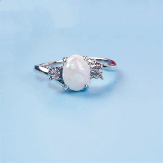 Luckacco Rings for Women Fashion High-End Jewelry Stainless Steel Copper Opal Embed Dove Egg Shape Couple Lovers Rings for Women Wedding