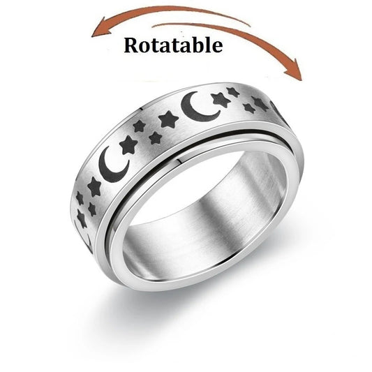 Luckacco Simple Stainless Steel Anxiety Fidget Spinner Rings for Couple Rotating Anti Stress Wedding Band Knuckle Ring Fashion Jewelry