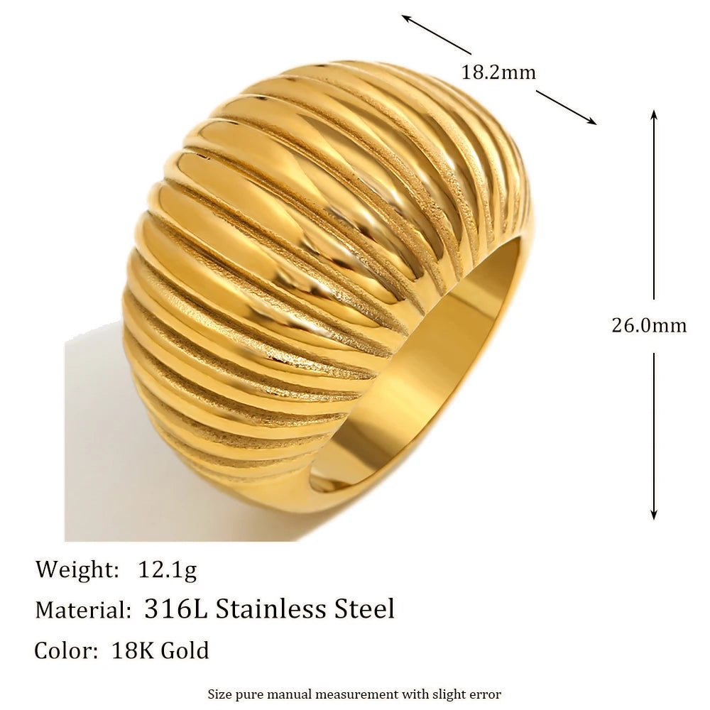 luckacco e.b.belle minimalist style fat bread stripe ring 18k gold plated stainless steel party women fashion jewelry
