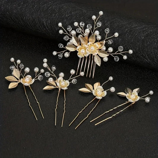 Luckacco 5 Pcs Crystal Luxury Hair Accessories Set Sweet Romantic Women's Bride Party Wedding Accessories Jewelry Hair Clip Hair Comb Set