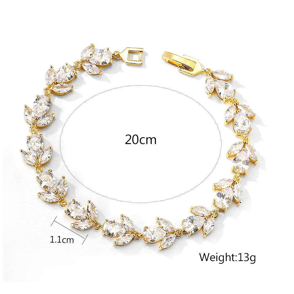 luckacco picks luxury aaa cubic zirconia wedding bracelets for women high quality white gold color leaf charm bracelet bangles