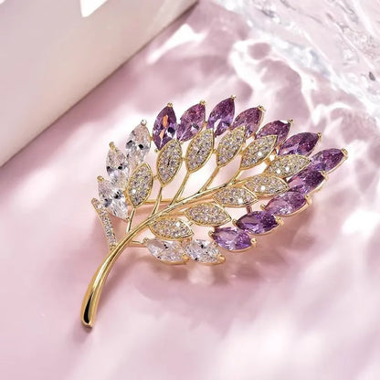 Luckacco Cute Romantic Colorful Leaf Brooches For Women Purple Crysal Plant Brooch Pin Female Party Birthday Dress Suit Badge Jewelry